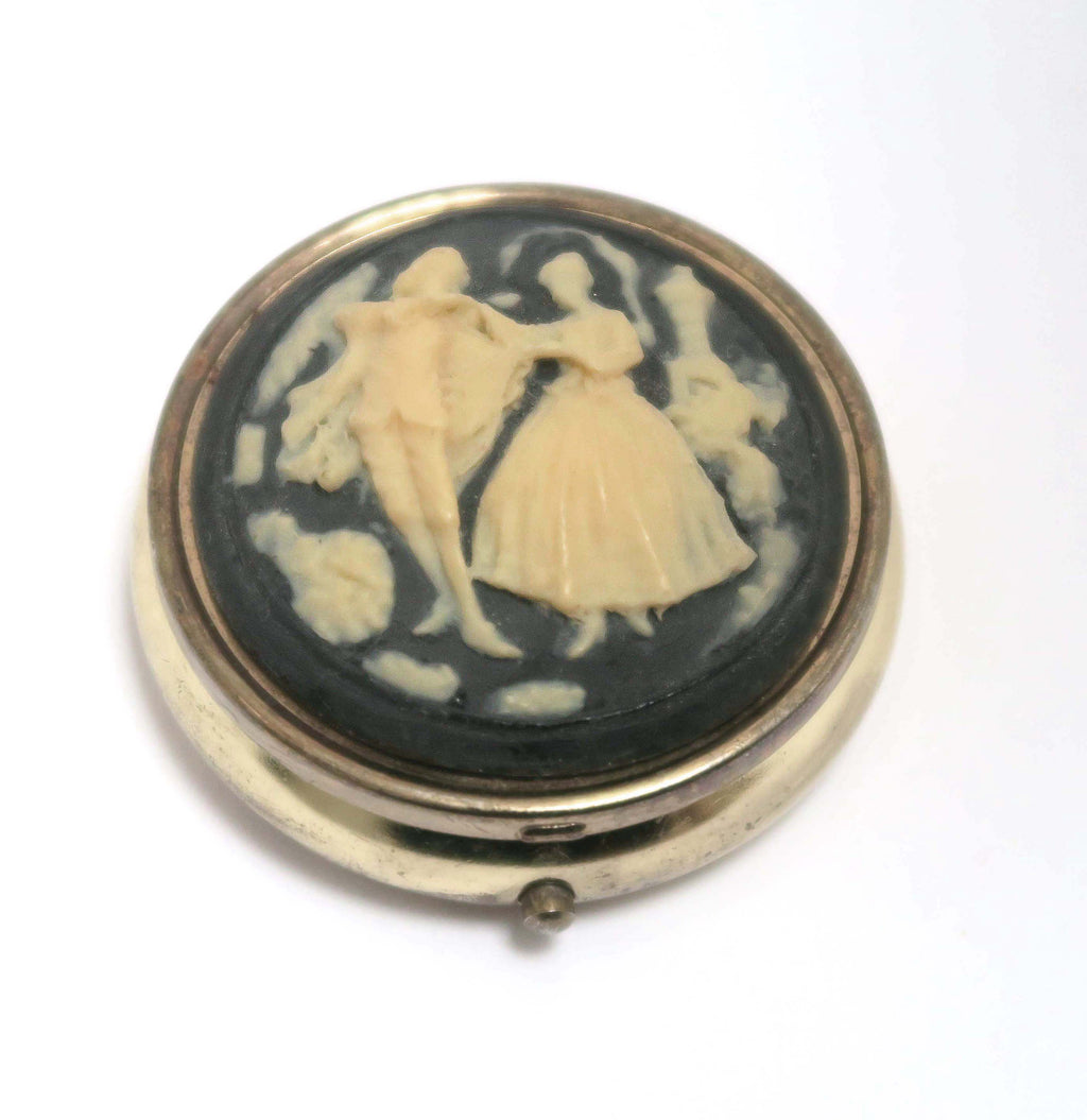 Vintage Pill Box with Lip Balm - Cameo Courting Couple - Andrea Garland