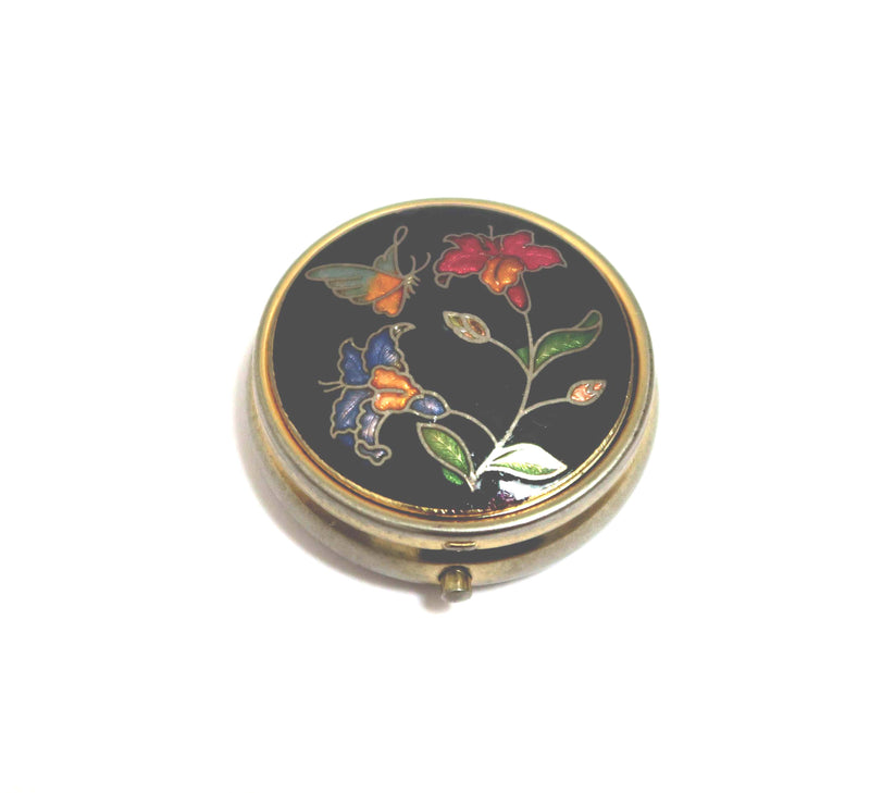 Vintage pill box with Lip Balm - Cloisonné Flowers and Butterfly