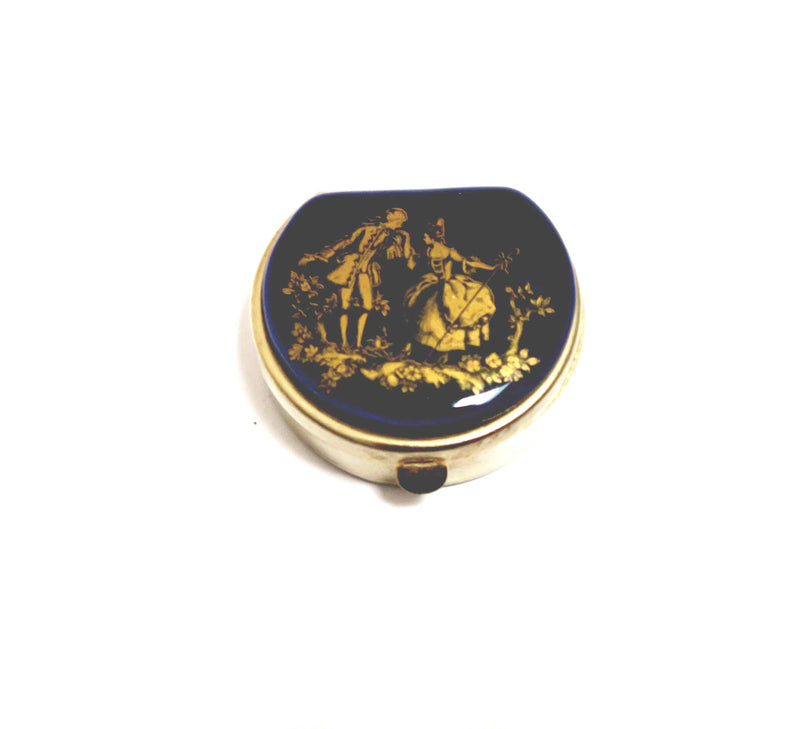 Vintage Pill Box with Lip Balm - Navy and Gold Courting Couple