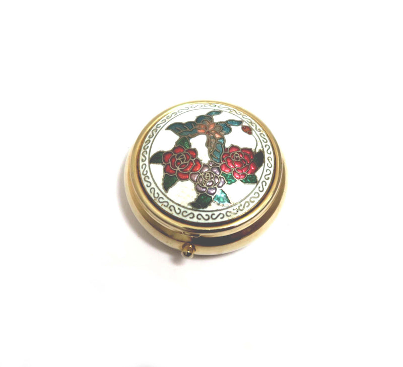 Vintage Pill Box with Lip Balm - Cloisonné Flowers