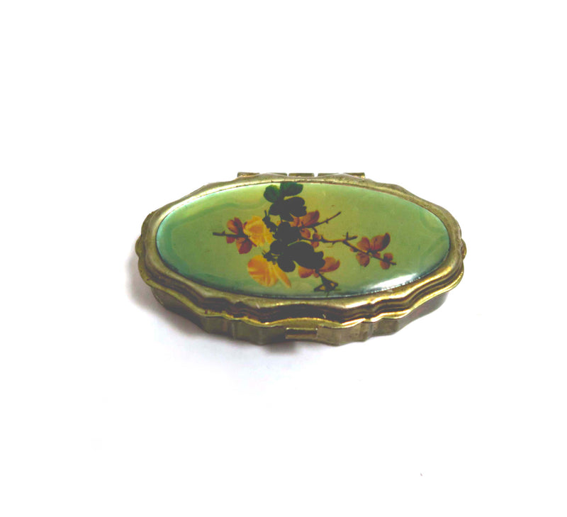 Vintage Pill Box with Lip Balm - Green Floral