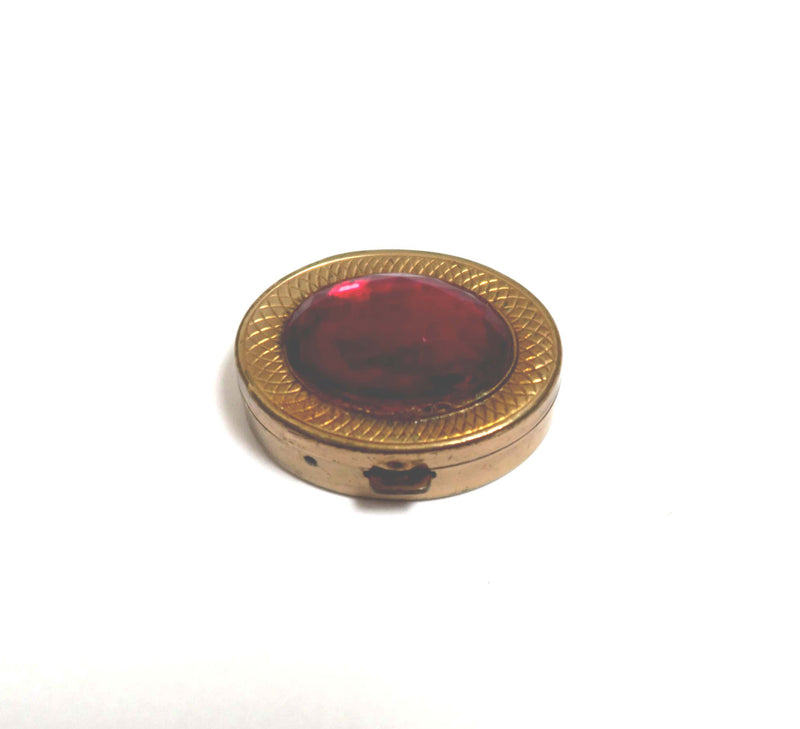 Vintage Pill Box with Lip Balm - Red Gemstone